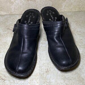 Thom‎ Mcan Davona Womens Black Leather Slip-On Clog Buckle Detail Wedge Heel